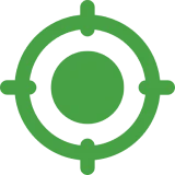 Green target icon on black background.