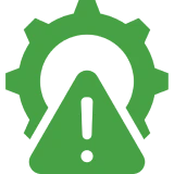 Green gear with caution symbol inside.