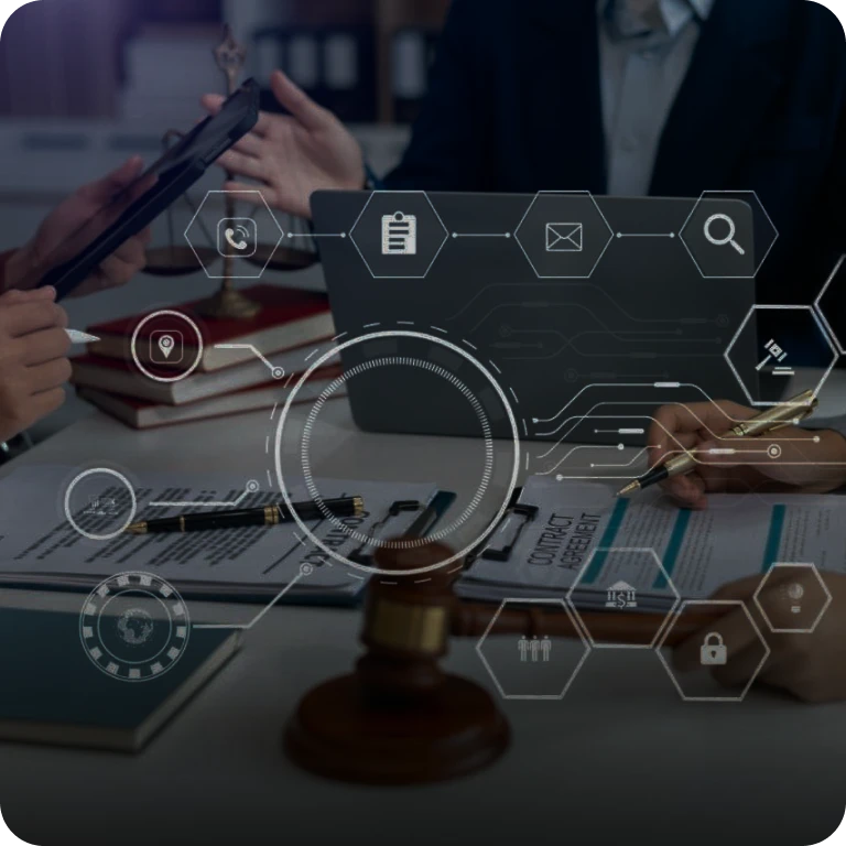 Business meeting with technology and documents.